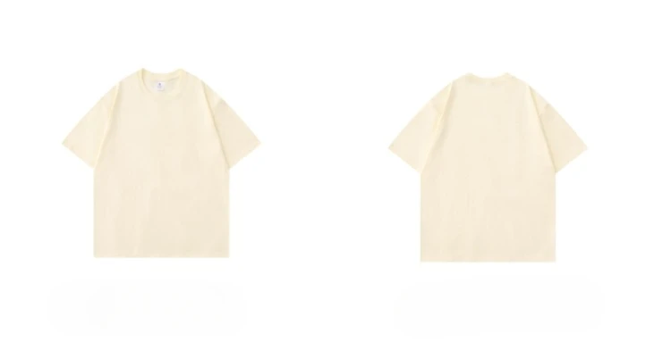 Beige 300g Heavyweight Cotton T-shirt, Loose Summer Round Neck Basic Tee for Men & Women