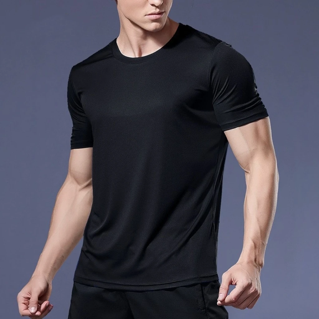 Quick-drying Men Running Shirts Fitness Compression Gym Polyester Sports T-shirt Black 2023 Workout Training Muscle Fit Clothing - Image 2