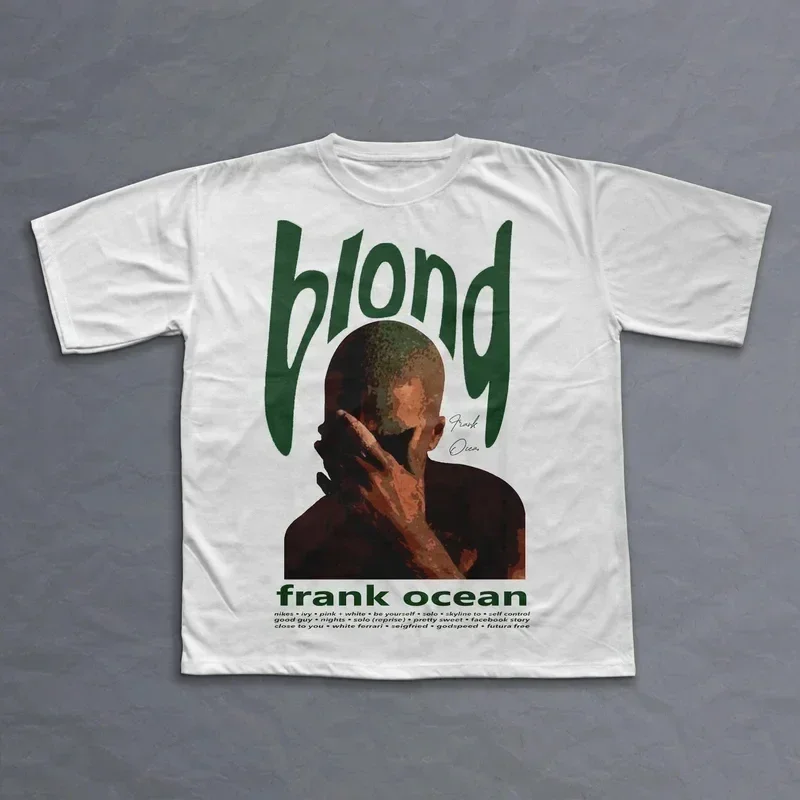 Rapper Frank Retro Graphic T Shirt Men's Hip Hop Ocean Album Clothing T-Shirts Y2k Unisex Blond Fashion Oversized Cotton T-shirt