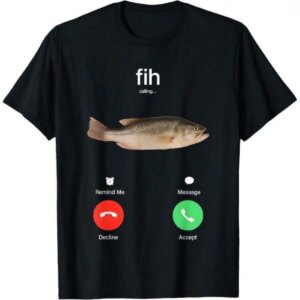 100% Cotton Fih Calling Remind Me Message Decline Accept Phone Call Fish Fit Casual Streetwear Men Gifts Flower Print Classic Crew Neck Short Sleeves Regular Fit Breathable Stylish Graphic T-Shirt