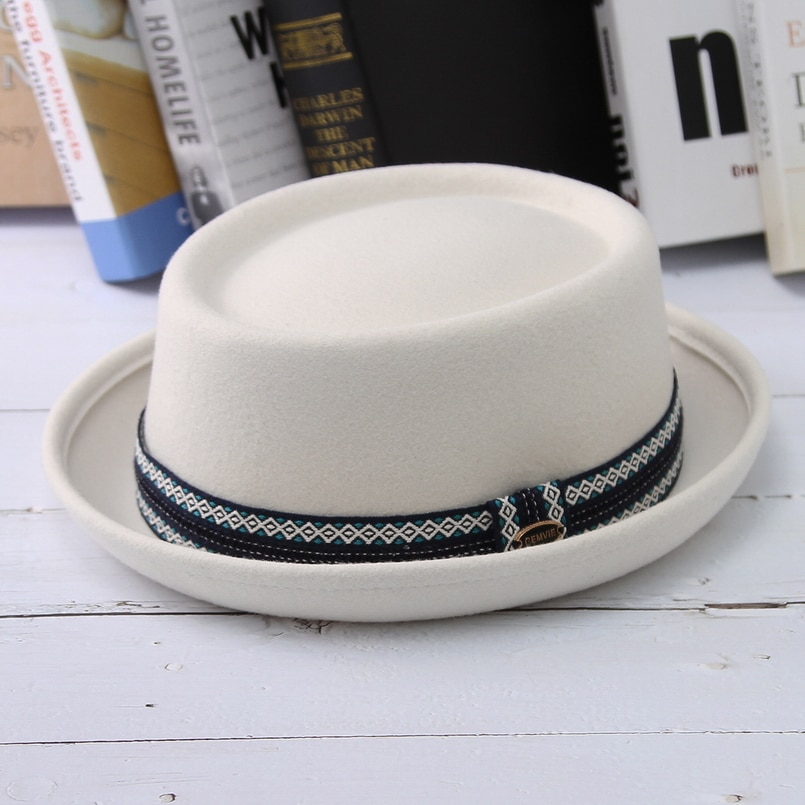 Unisex White Wool Felt Pork Pie Hat