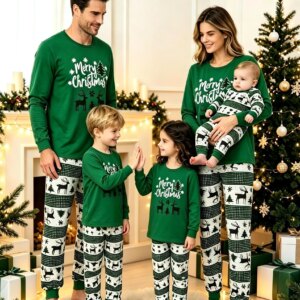 Merry Christmas Family Matching Pyjamas Set Long Sleeve O Neck Loungewear for Adults Kids Comfy Loose Sleepwear Xmas Look Outfit