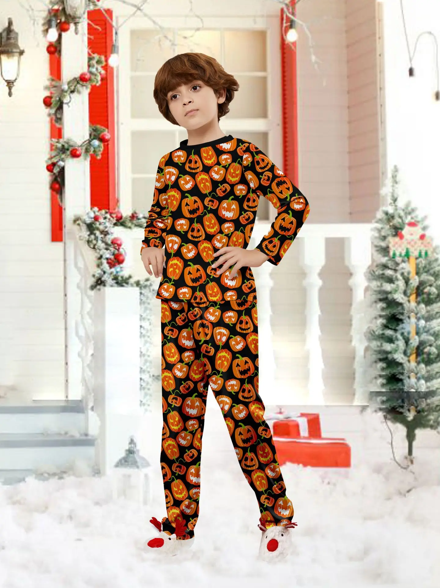 Halloween parent-child pajama set pumpkin funny devil print European and American style home wear