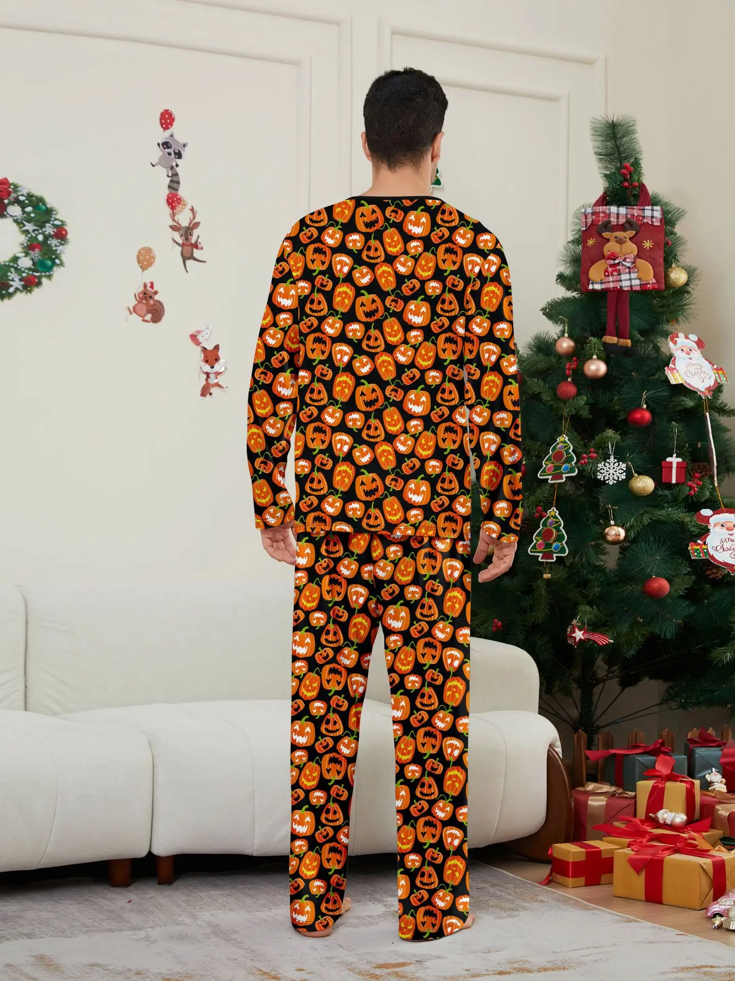 Halloween parent-child pajama set pumpkin funny devil print European and American style home wear