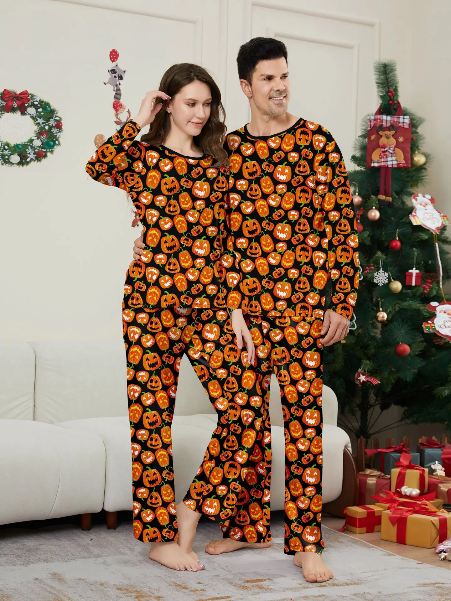 Halloween parent-child pajama set pumpkin funny devil print European and American style home wear