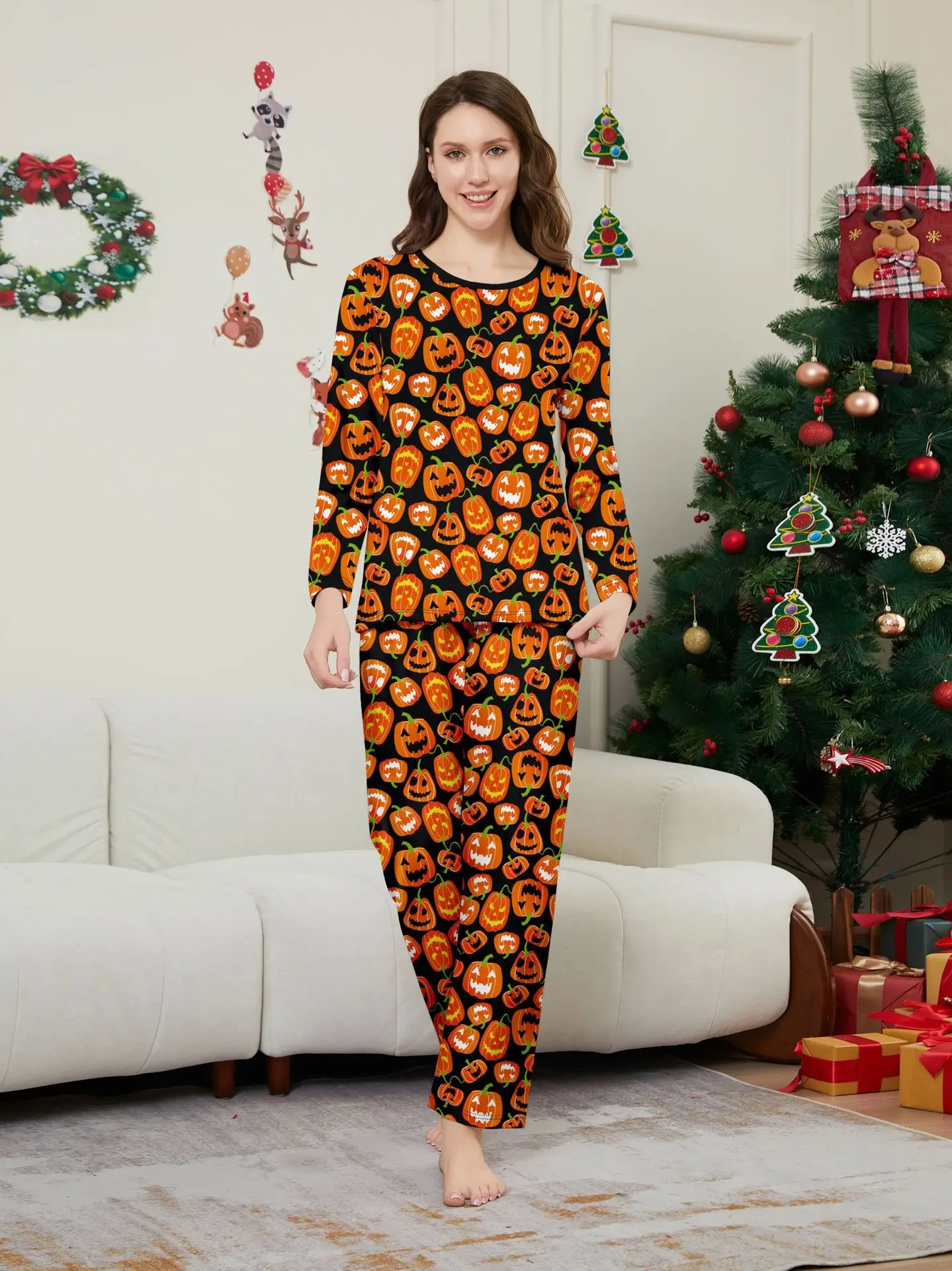 Halloween parent-child pajama set pumpkin funny devil print European and American style home wear