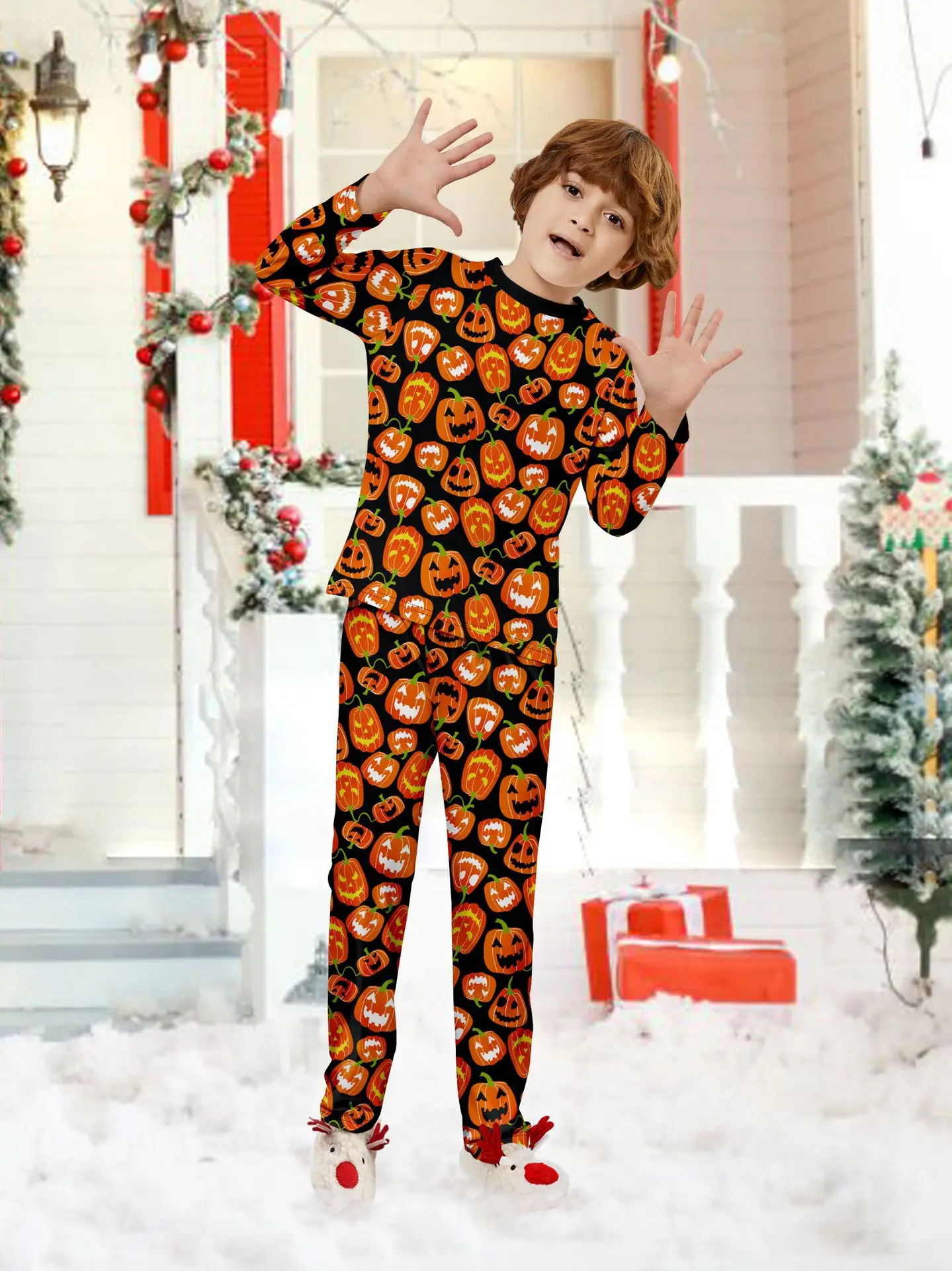 Halloween parent-child pajama set pumpkin funny devil print European and American style home wear