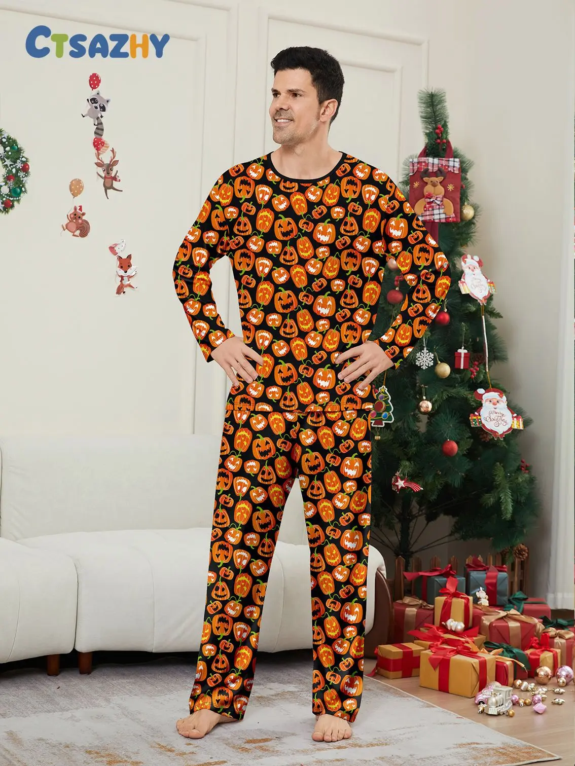 Halloween parent-child pajama set pumpkin funny devil print European and American style home wear