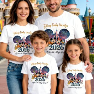 Family Vacation 2026 T-Shirt Magic Castle Cartoon Mouse Matching Family Tees Where The Magic Begins Short Sleeve Tops