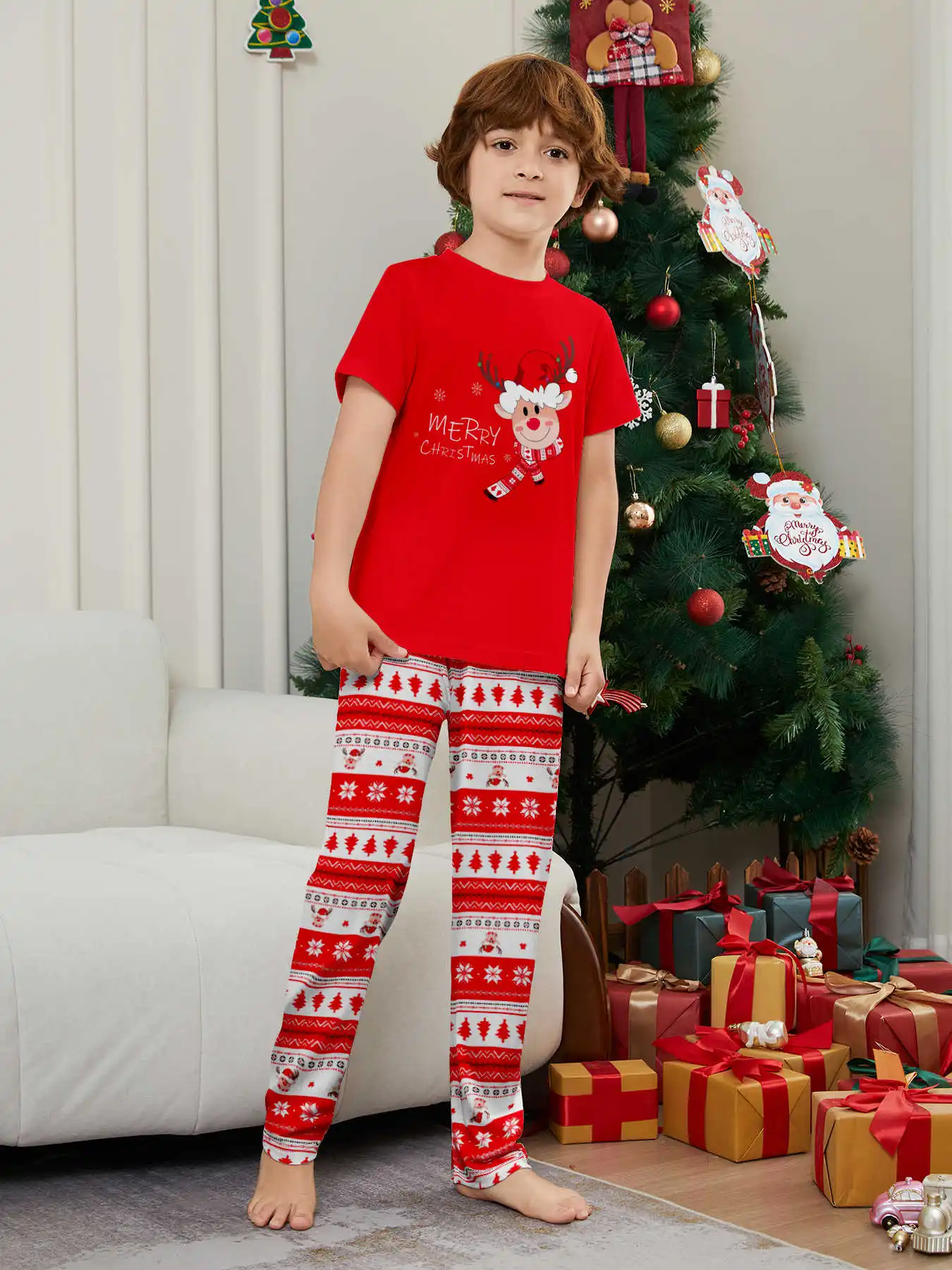 New Year's Costumes Short Sleeve Christmas Pyjamas Set Adults Kids Matching Outfits Cute Elk Print T-shirt+Trousers Loungewear New Year's Costumes Short Sleeve Christmas Pyjamas Set Adults Kids Matching Outfits Cute Elk Print T-shirt+Trousers Loungewear