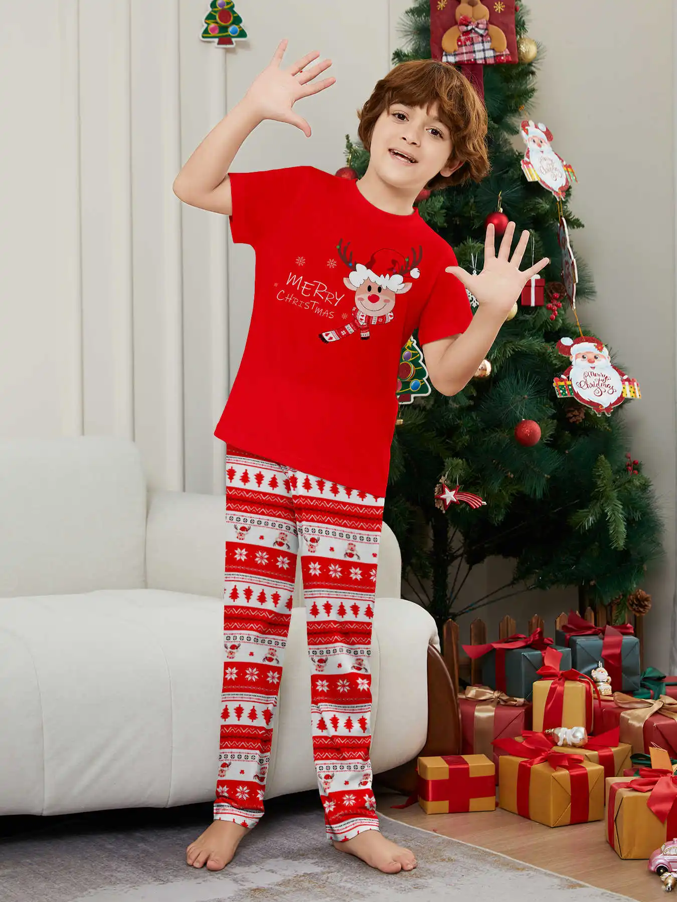 New Year's Costumes Short Sleeve Christmas Pyjamas Set Adults Kids Matching Outfits Cute Elk Print T-shirt+Trousers Loungewear - Image 5
