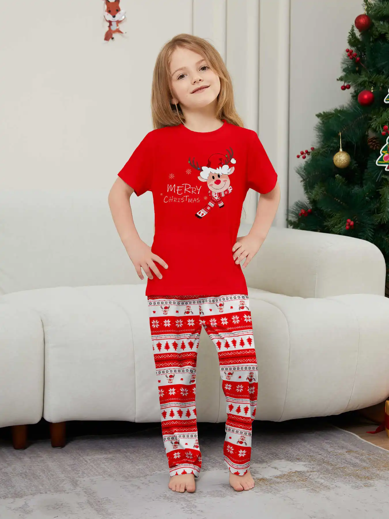 New Year's Costumes Short Sleeve Christmas Pyjamas Set Adults Kids Matching Outfits Cute Elk Print T-shirt+Trousers Loungewear New Year's Costumes Short Sleeve Christmas Pyjamas Set Adults Kids Matching Outfits Cute Elk Print T-shirt+Trousers Loungewear
