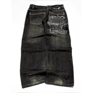 American Street Trend Letter Embroidered Loose Jeans Men Harajuku Y2K New Hip Hop Oversized Wide-leg Pants Unisex Mopping Jeans