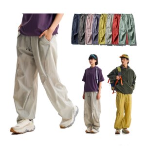 Unisex Water Repellent Quick Dry Casual Pants Baggy Straight Leg Trousers with Drawstring Elastic Waist for Outdoor Streetwear