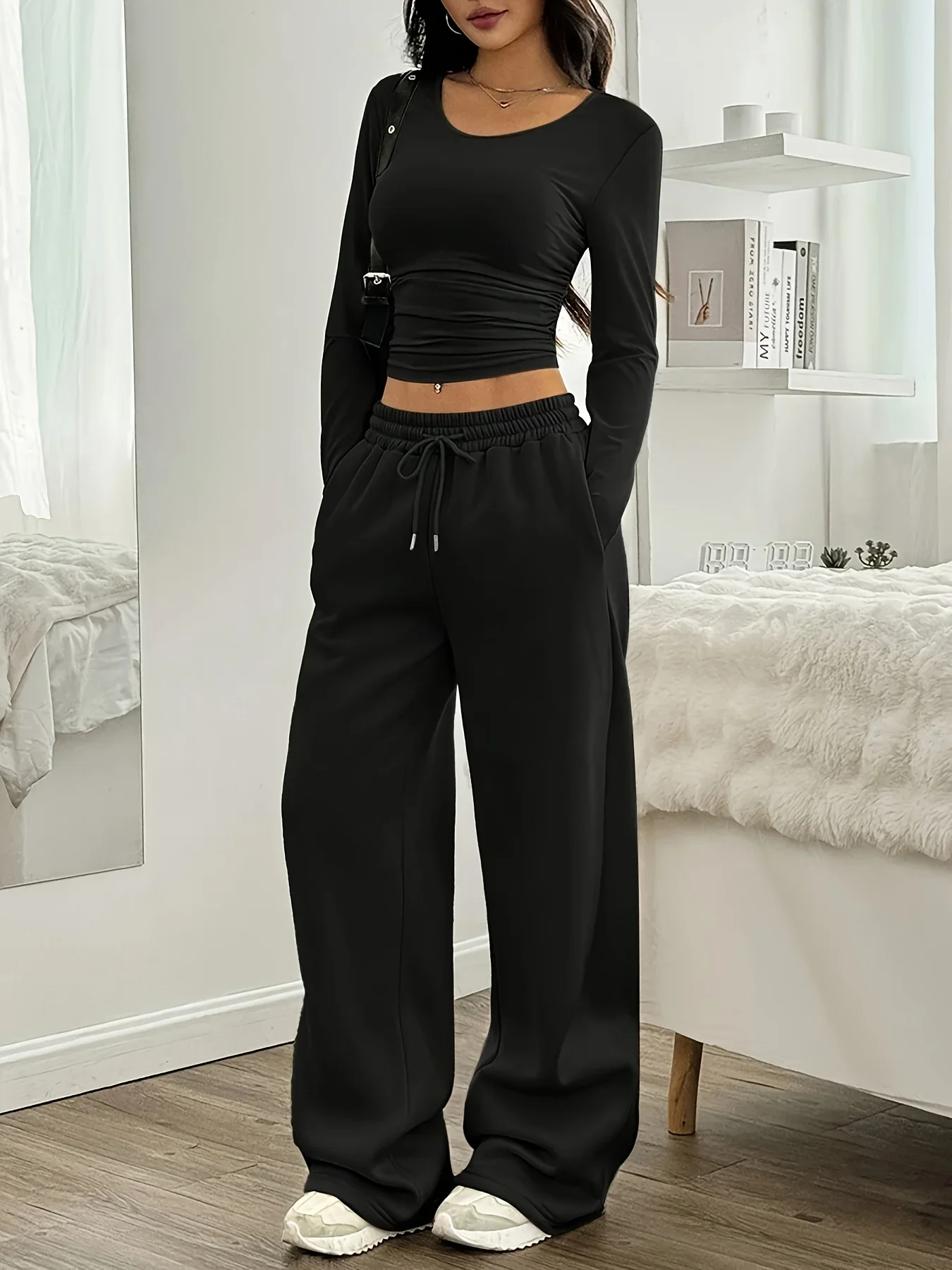 Women Jogger Cotton Pants Casual Drawstring Loose Unisex Wide Leg Straight Pants Sweatpants Spring Autumn Baggy Gym Track Pants