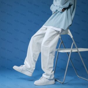 Straight Jeans Men White Loose Unisex Denim Trousers Trend Neutral Jeans Men Baggy Casual Solid Man Women Pants Hip Hop Jeans