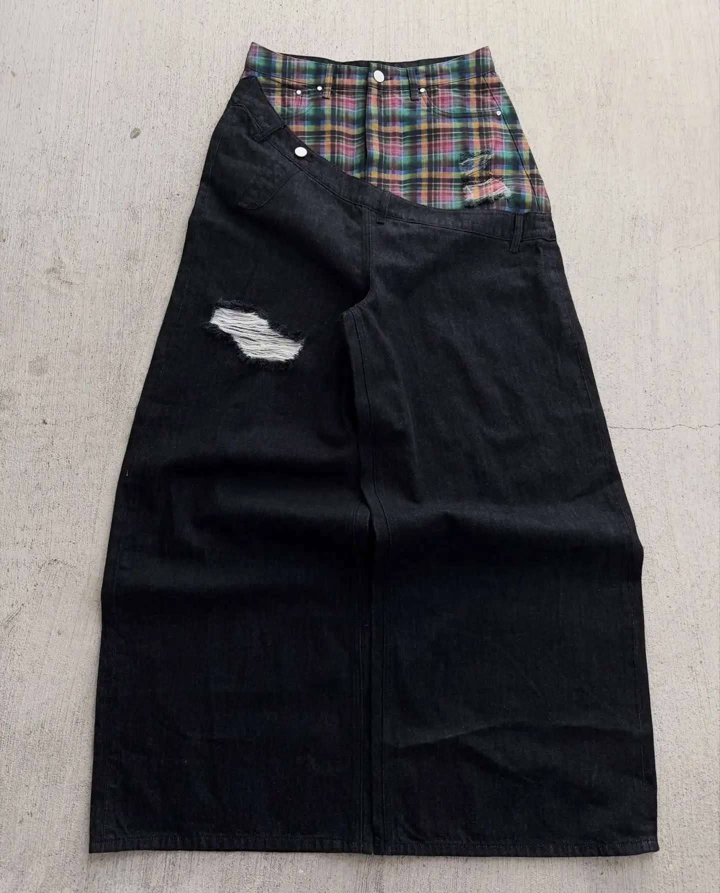 Y2k Slanted Runway Baggy Jeans Retro Plaid Patchwork Men Women Wide Leg Pants American Hip Hop Streetwear Unisex Casual Jeans Y2k Slanted Runway Baggy Jeans Retro Plaid Patchwork Men Women Wide Leg Pants American Hip Hop Streetwear Unisex Casual Jeans