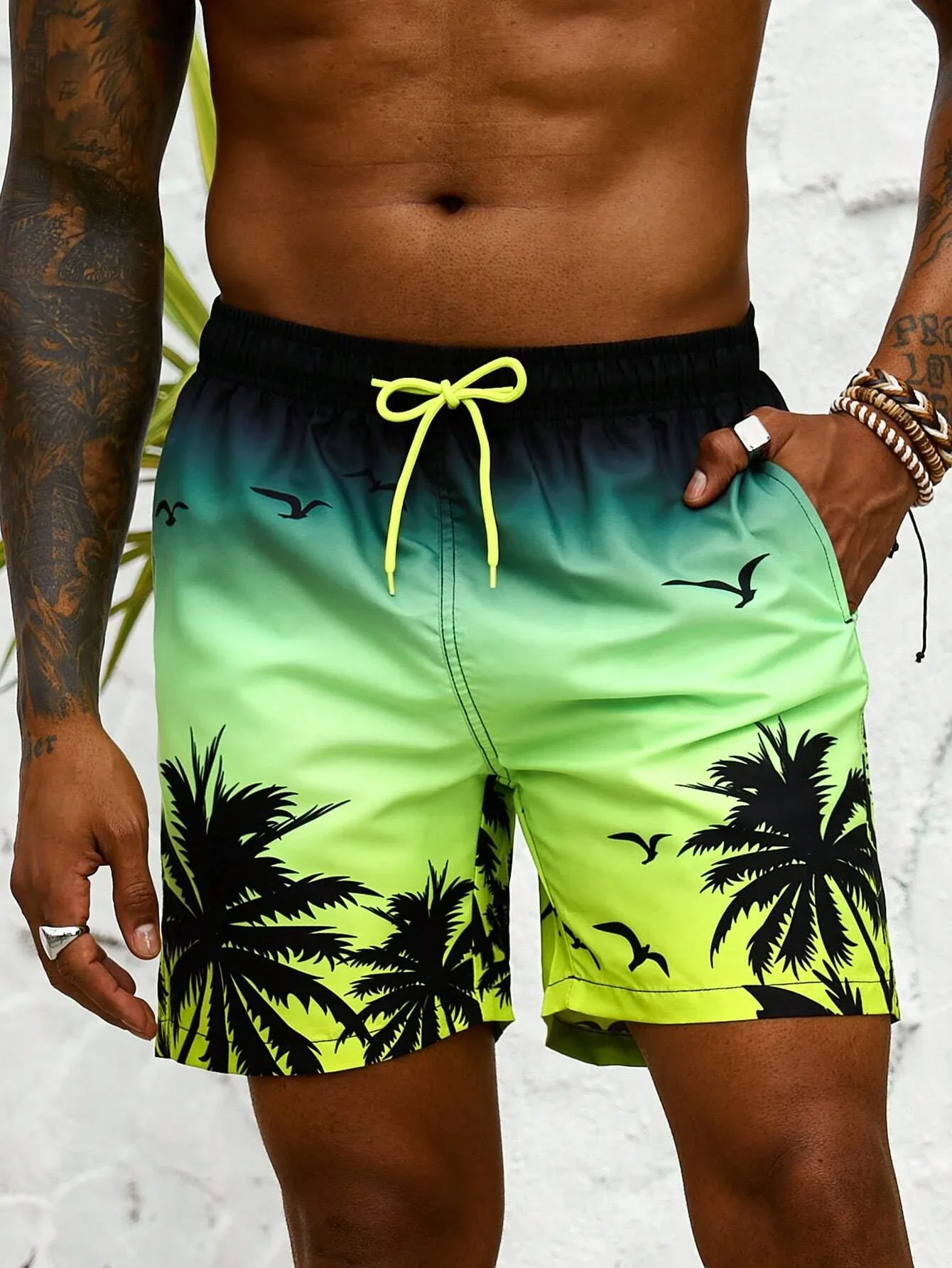 Men's loose and quick drying coconut tree shorts are suitable for summer men's and women's 3D printed casual loose sports shorts