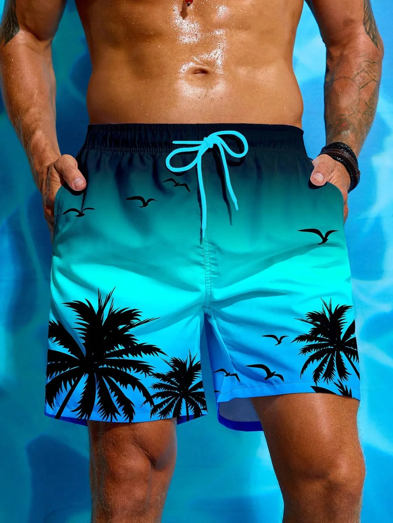 Men's loose and quick drying coconut tree shorts are suitable for summer men's and women's 3D printed casual loose sports shorts