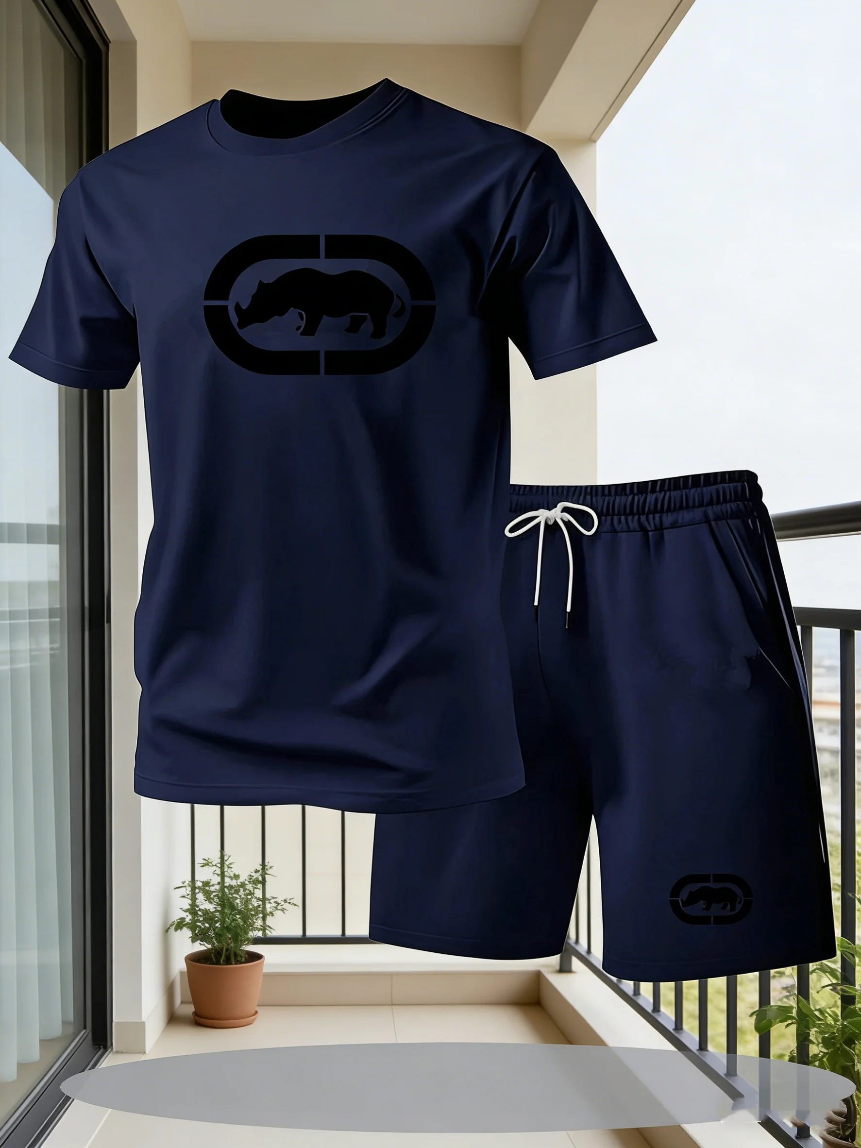 Men's Summer Breathable Sportswear Round Neck Short Sleeved Five Quarter Shorts Lightweight and Comfortable Sports Style Set Men's Summer Breathable Sportswear Round Neck Short Sleeved Five Quarter Shorts Lightweight and Comfortable Sports Style Set