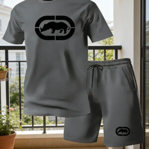 Men's Summer Breathable Sportswear Round Neck Short Sleeved Five Quarter Shorts Lightweight and Comfortable Sports Style Set