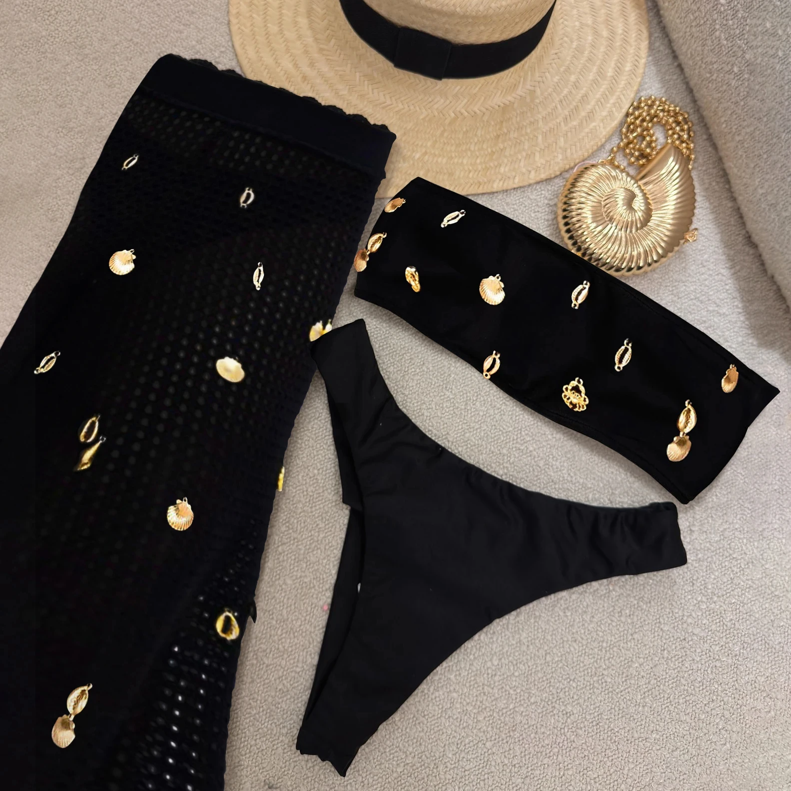 Sexy 3 Pieces Bikini Women Swimsuit With Crochet Pants Female Swimwear One Shoulder Bikini Tassels Swim Suit Bodysuit Beachwear Sexy 3 Pieces Bikini Women Swimsuit With Crochet Pants Female Swimwear One Shoulder Bikini Tassels Swim Suit Bodysuit Beachwear