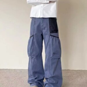 Men's Multi-pocket Design Sweatpants Casual Pants Wide Legs Hip-hop Boys Summer Bottom Male High Waist Unisex Baggy Trousers
