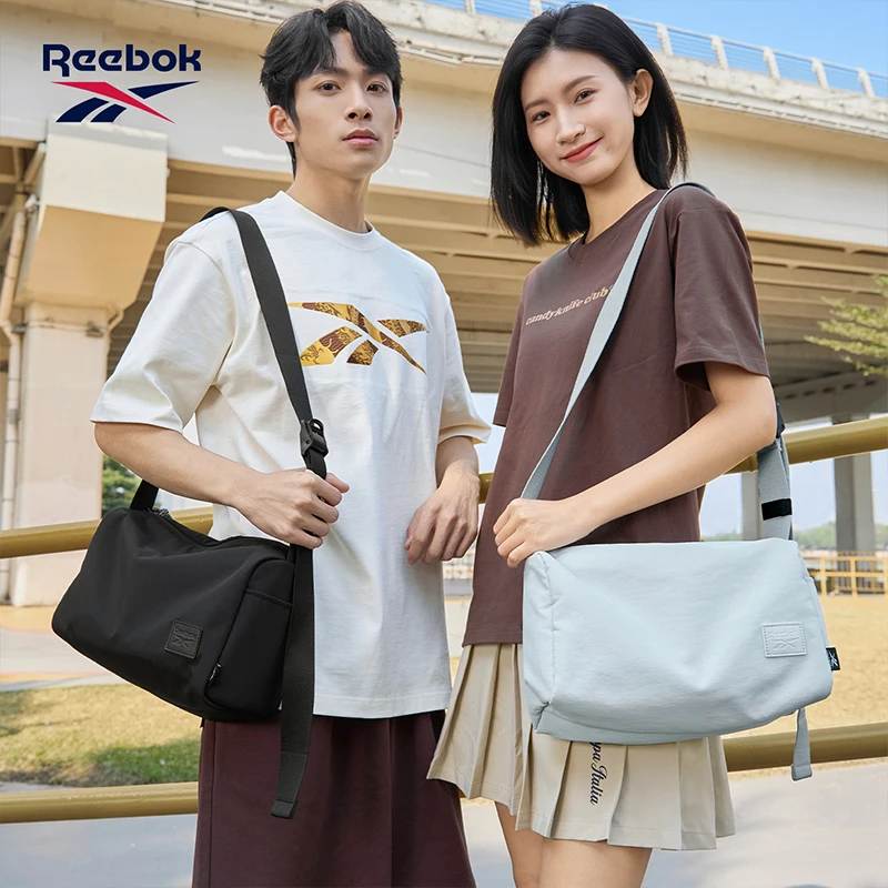 REEBOK Minimalist Black Crossbody Shoulder Bag Unisex Women Men Water Resistant Casual Simple Medium Messenger Side Bag