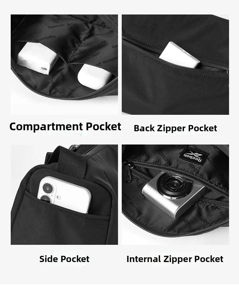 REEBOK Minimalist Black Crossbody Shoulder Bag Unisex Women Men Water Resistant Casual Simple Medium Messenger Side Bag - Image 6