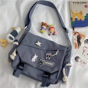 Fashion Unisex Large Capacity Shoulder Bag Japanese Harajuku with Badge Messenger Bag Teenage Student Crossbody Book Bags