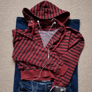 Unisex Striped Cropped Zip Up Hoodie Vintage Loose Horizontal Stripe Full Zip Hooded Jackets Autumn Casual Daily Streetwear Tops