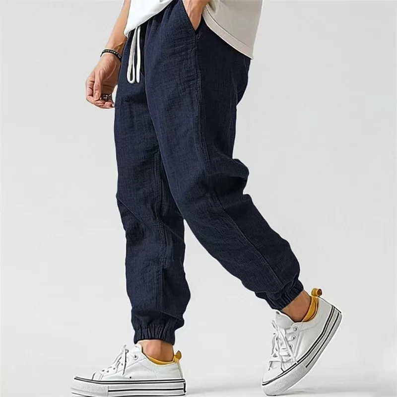 2026 New Cotton Linen Harem Pants Men Solid Elastic Waist Streetwear Joggers New Baggy Drop-crotch Pants Casual Trousers Men 2026 New Cotton Linen Harem Pants Men Solid Elastic Waist Streetwear Joggers New Baggy Drop-crotch Pants Casual Trousers Men