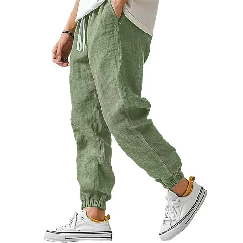 2026 New Cotton Linen Harem Pants Men Solid Elastic Waist Streetwear Joggers New Baggy Drop-crotch Pants Casual Trousers Men 2026 New Cotton Linen Harem Pants Men Solid Elastic Waist Streetwear Joggers New Baggy Drop-crotch Pants Casual Trousers Men