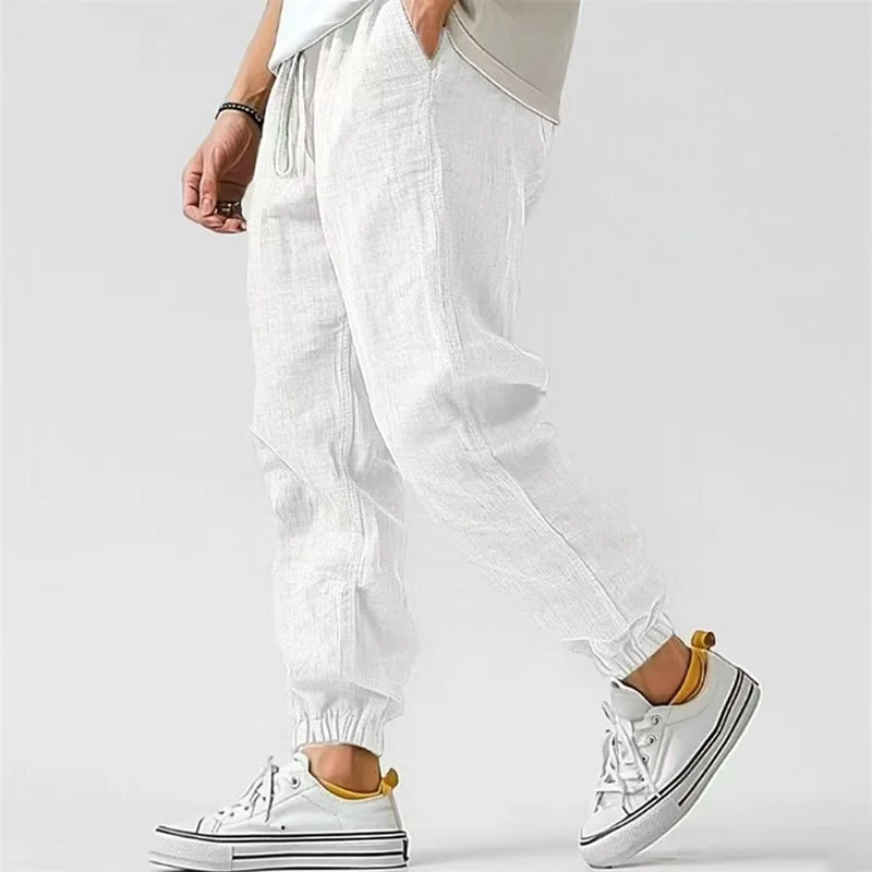 2026 New Cotton Linen Harem Pants Men Solid Elastic Waist Streetwear Joggers New Baggy Drop-crotch Pants Casual Trousers Men 2026 New Cotton Linen Harem Pants Men Solid Elastic Waist Streetwear Joggers New Baggy Drop-crotch Pants Casual Trousers Men