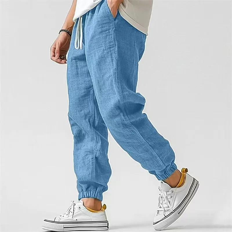 2026 New Cotton Linen Harem Pants Men Solid Elastic Waist Streetwear Joggers New Baggy Drop-crotch Pants Casual Trousers Men 2026 New Cotton Linen Harem Pants Men Solid Elastic Waist Streetwear Joggers New Baggy Drop-crotch Pants Casual Trousers Men