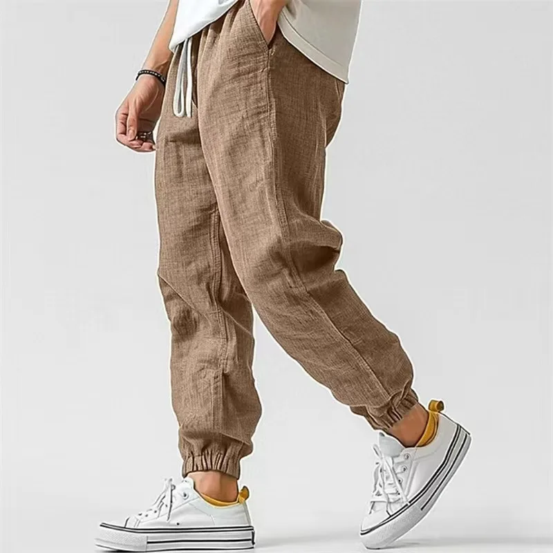 2026 New Cotton Linen Harem Pants Men Solid Elastic Waist Streetwear Joggers New Baggy Drop-crotch Pants Casual Trousers Men 2026 New Cotton Linen Harem Pants Men Solid Elastic Waist Streetwear Joggers New Baggy Drop-crotch Pants Casual Trousers Men