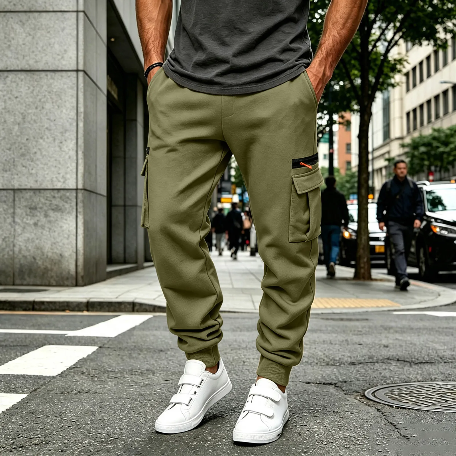 2026 Men's Joggers Pants Loose Drawstring Long Pants Men Zipper Multi-pocket Sweatpants Casual Cargo Trousers For Men Fitness