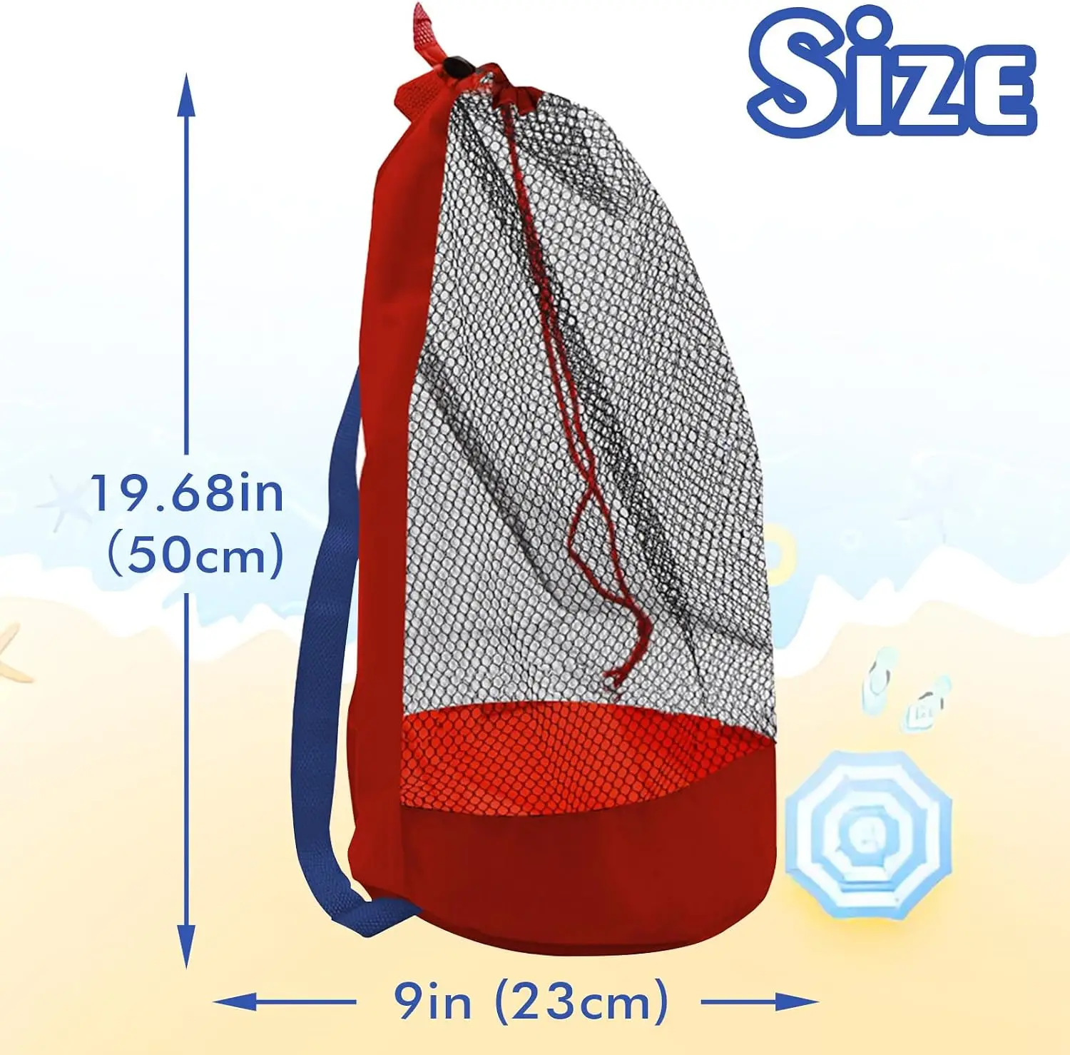 Mesh Beach Bag Drawstring Backpack Foldable Toy Organizer Pouch Shell Adjustable Straps Large Capacity Beach Toy Bag Swim Bag - Image 5