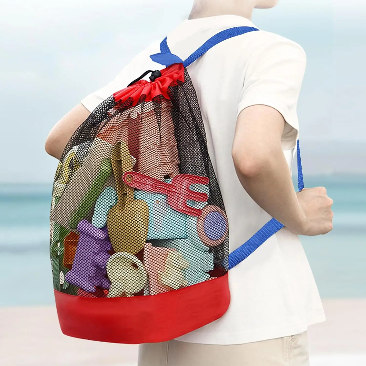 Mesh Beach Bag Drawstring Backpack Foldable Toy Organizer Pouch Shell Adjustable Straps Large Capacity Beach Toy Bag Swim Bag Mesh Beach Bag Drawstring Backpack Foldable Toy Organizer Pouch Shell Adjustable Straps Large Capacity Beach Toy Bag Swim Bag