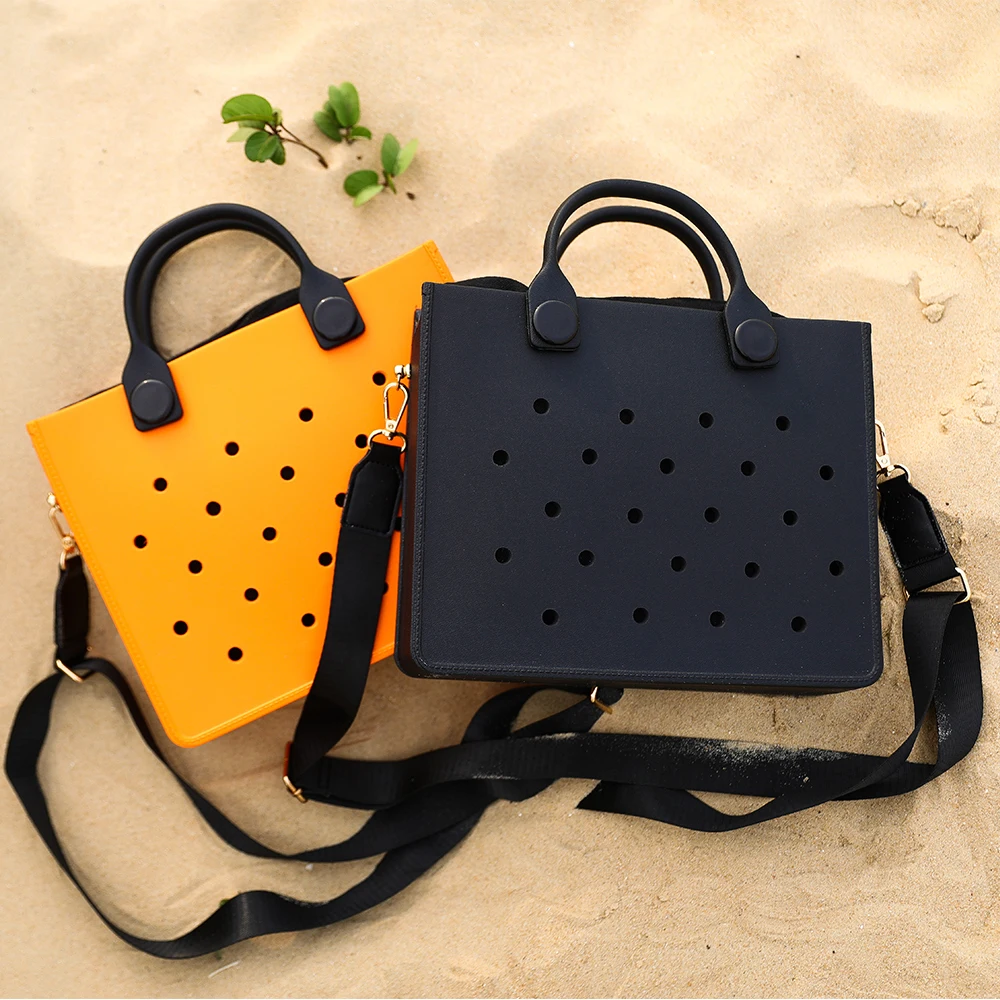 Beach Tote Travel Handbag Storage Fashion Storage EVA Large Leather Shoulder Bag for Women Casual Waterproof Bag Hole Fit Charms