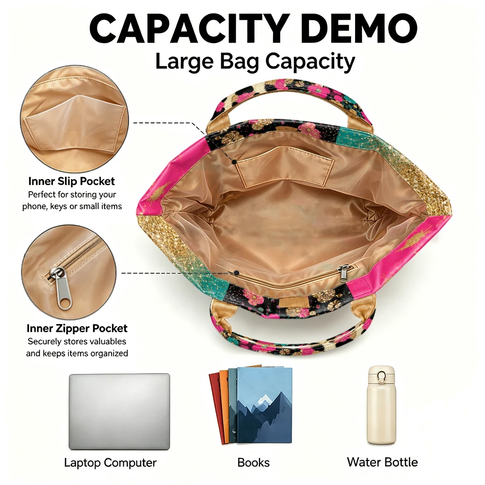 1pc Bump Color Leopard Pattern Floral Gold Foil Stitching Bright PVC Tote Bag, Trend Mix and Match Art Printing, Large-Capacity Handbag, Outdoor Travel Commuting, Storage Beauty Books, Travel Paraphernalia, Short Handle Handbag. 1pc Bump Color Leopard Pattern Floral Gold Foil Stitching Bright PVC Tote Bag, Trend Mix and Match Art Printing, Large-Capacity Handbag, Outdoor Travel Commuting, Storage Beauty Books, Travel Paraphernalia, Short Handle Handbag.