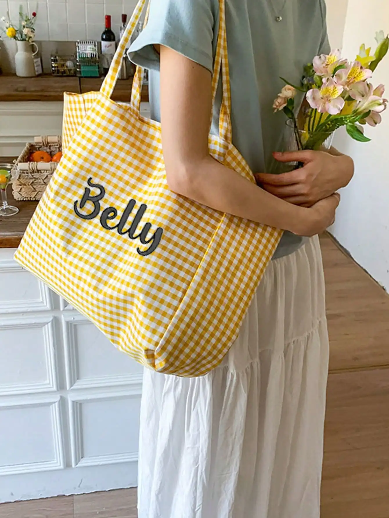 (Customized) Customized embroidered simple checkered canvas shoulder bag original large capacity niche multifunctional commuting (Customized) Customized embroidered simple checkered canvas shoulder bag original large capacity niche multifunctional commuting