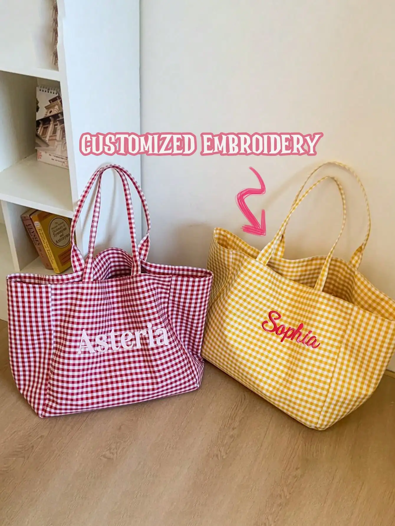 (Customized) Customized embroidered simple checkered canvas shoulder bag original large capacity niche multifunctional commuting (Customized) Customized embroidered simple checkered canvas shoulder bag original large capacity niche multifunctional commuting