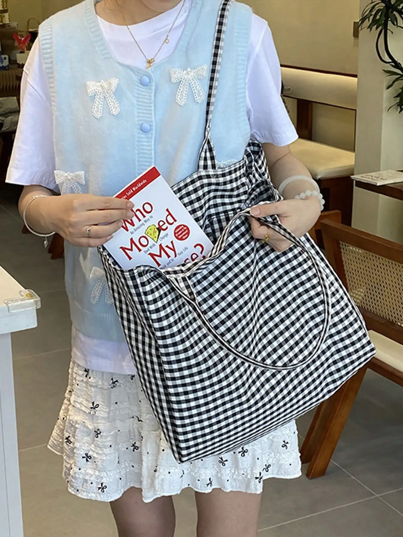 (Customized) Customized embroidered simple checkered canvas shoulder bag original large capacity niche multifunctional commuting (Customized) Customized embroidered simple checkered canvas shoulder bag original large capacity niche multifunctional commuting