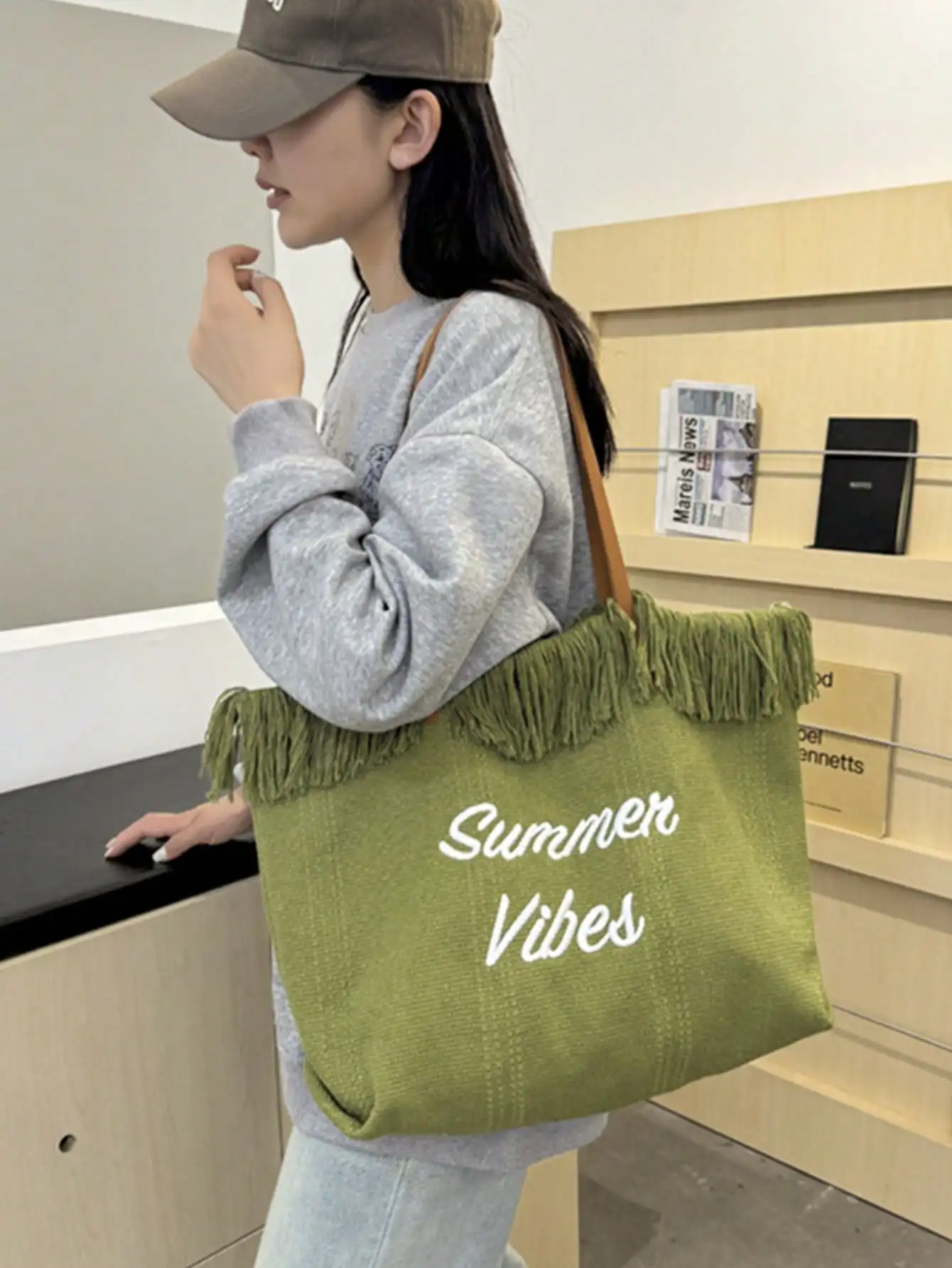 (Customized) Customized embroidered simple checkered canvas shoulder bag original large capacity niche multifunctional commuting (Customized) Customized embroidered simple checkered canvas shoulder bag original large capacity niche multifunctional commuting