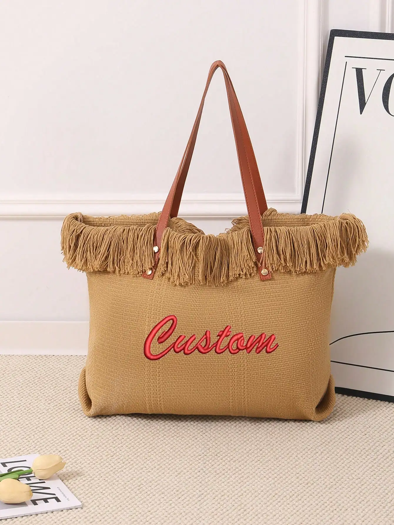 (Customized) Customized embroidered simple checkered canvas shoulder bag original large capacity niche multifunctional commuting (Customized) Customized embroidered simple checkered canvas shoulder bag original large capacity niche multifunctional commuting