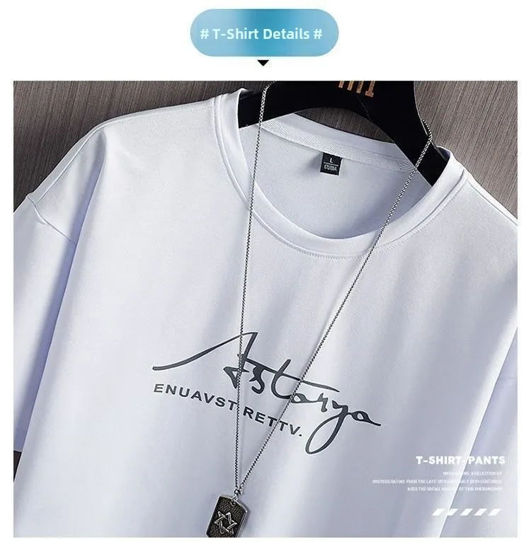 Casual Ice Silk Men's Sportswear Set Summer Trendy Brand Loose Fit Two-Piece Youthful Short Sleeve T-Shirt And Shorts Ensemble